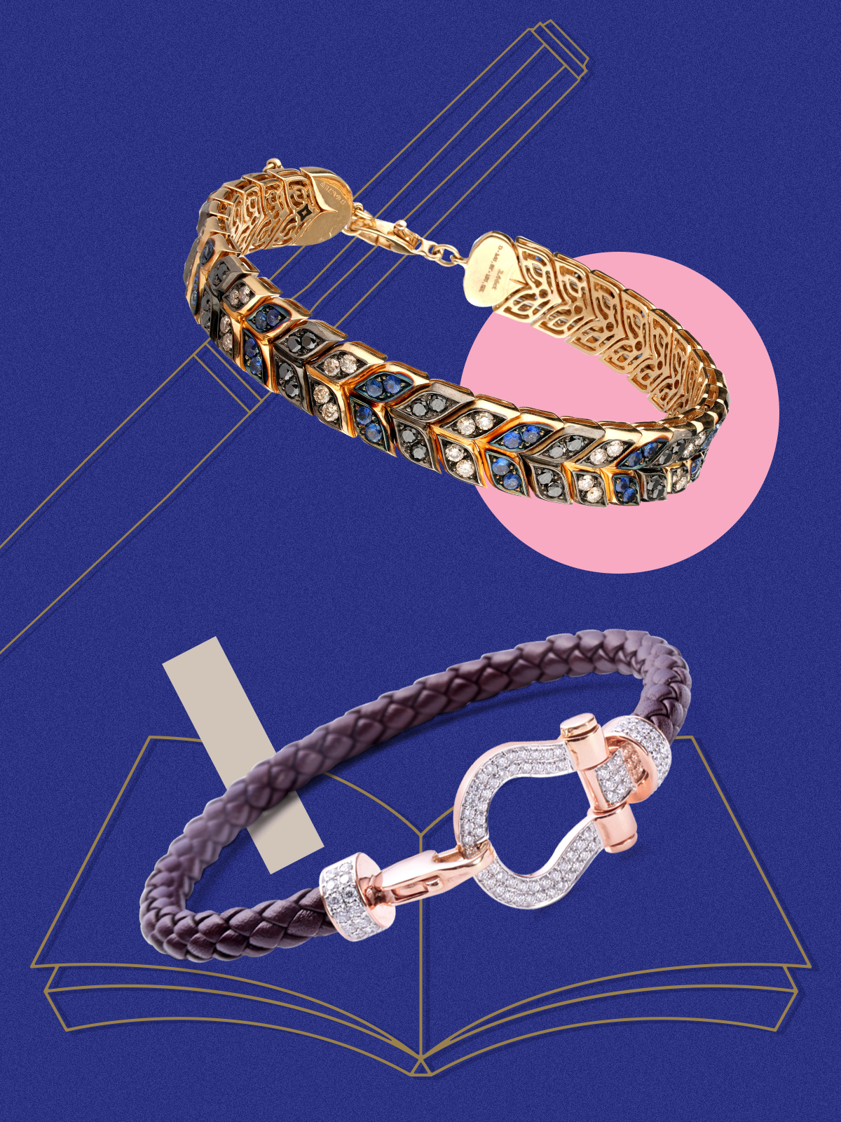 Gold Bracelet by Khanna Jewellers and Braided Bracelet by Gehna