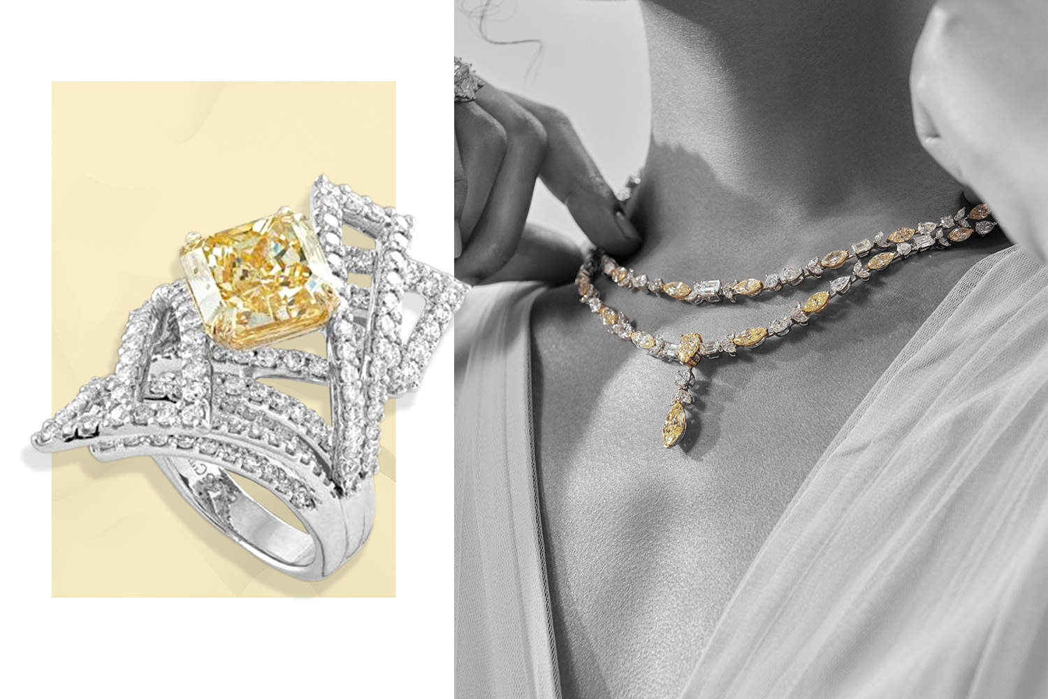 Diamond Ring by Amarante Jewels, Natural Diamond Necklace by Al Anwaar