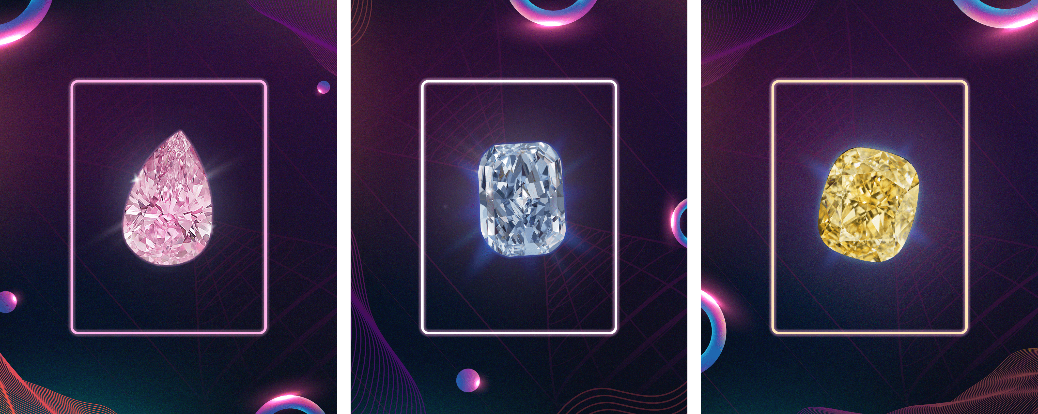 Rare coloured diamonds with unique natural hues caused by trace elements