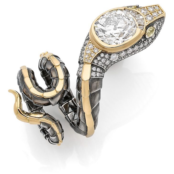 Elie Top Bague Serpent Diamant Taille Ancienne Ring