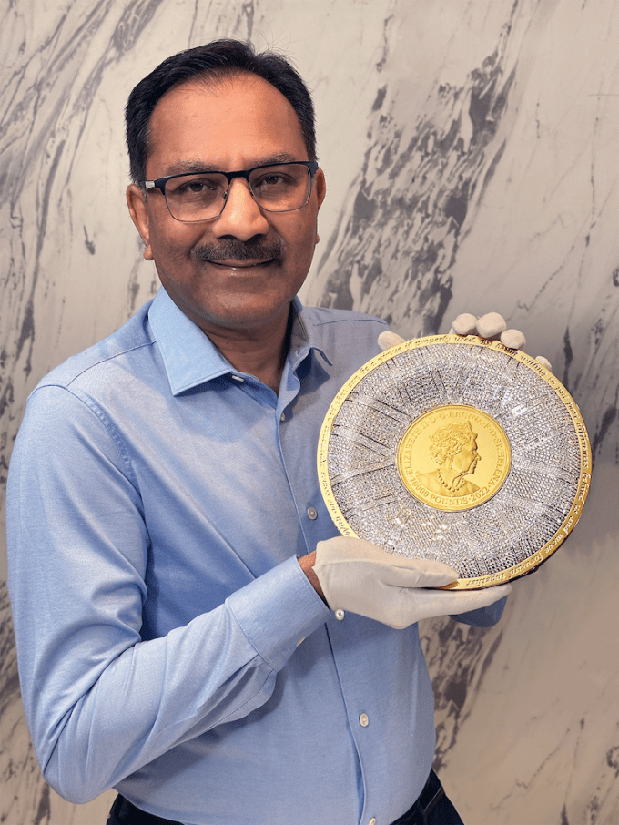 Sanjiv Mehta with 'The Crown Coin' (Courtesy of East India Company)