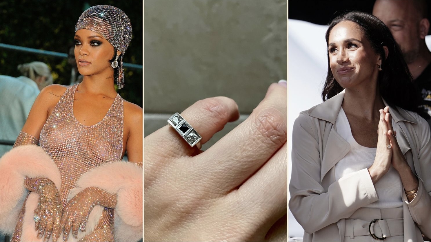 Buy 5.5 TCW Emily Ratajkowski Celebrity Style 2 Stone Promise Ring With  Hammered Finish Matching Wedding Band, Bridal Moissanite Engagement Ring  Online in India - Etsy