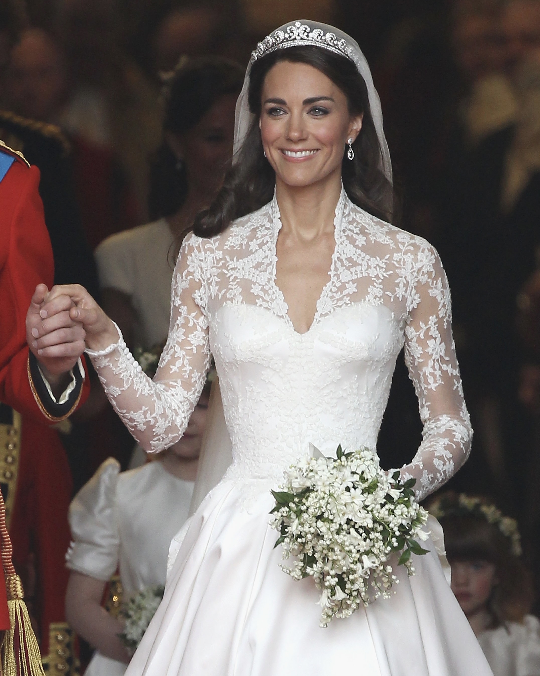 Kate Middleton wore the historic royal natural diamond Cartier Halo Tiara on her wedding day to Prince William in 2011.