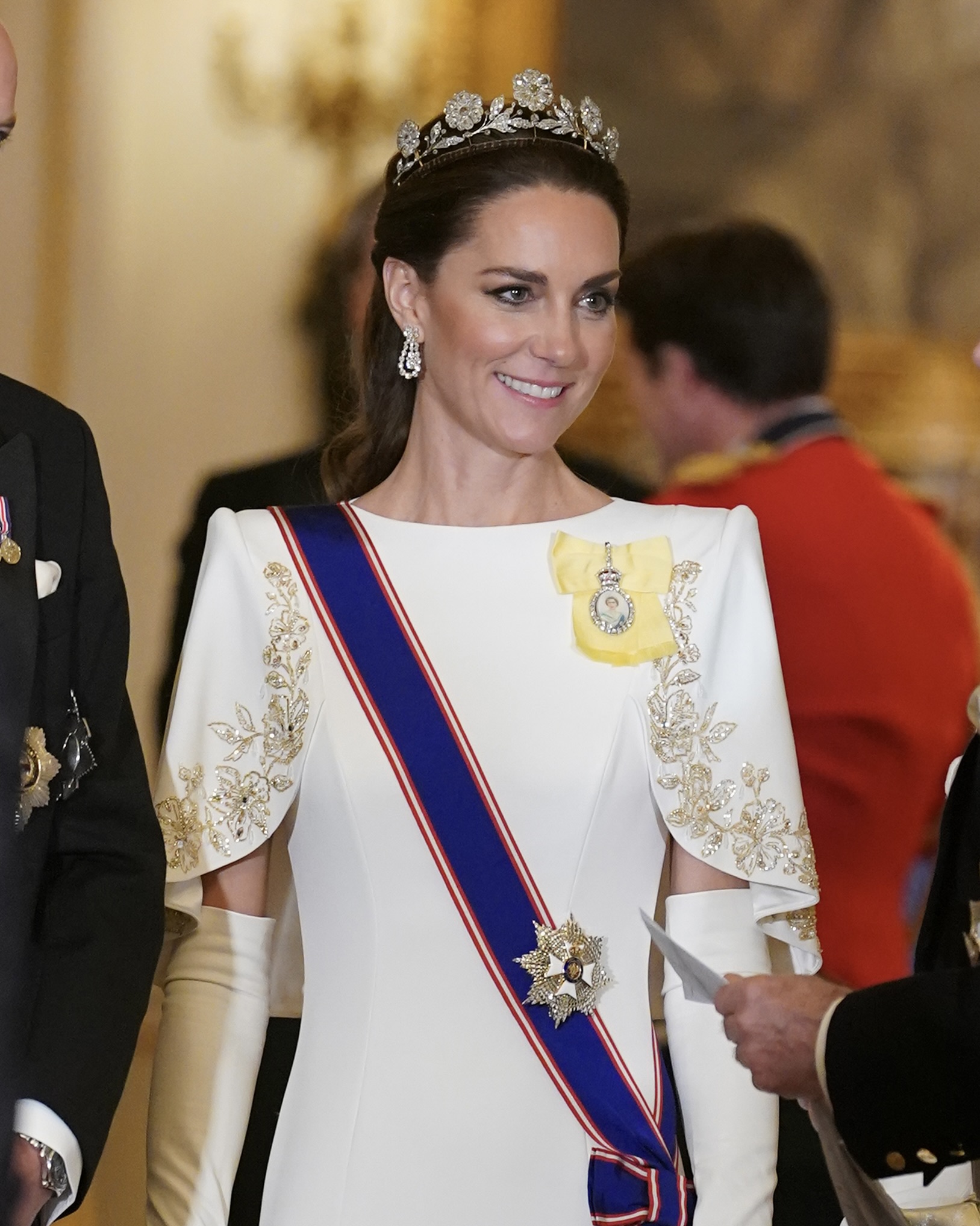 Kate Middleton wore the historic natural diamond Strathmore Rose Tiara, pulling it out of the royal vault.