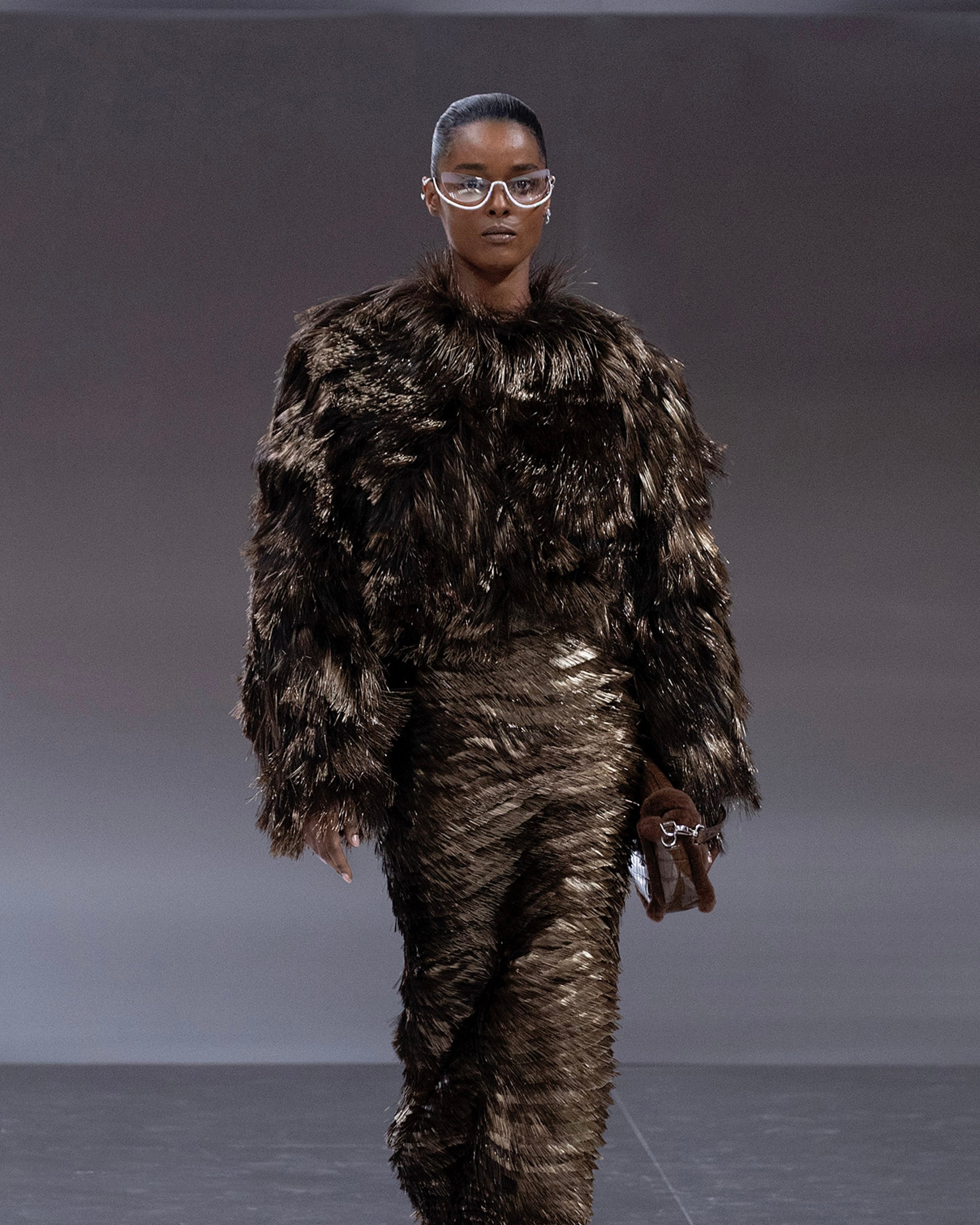 Fendi Haute Couture Spring/Summer 2024 runway show with diamond-studded sunglasses during of Paris Fashion Week