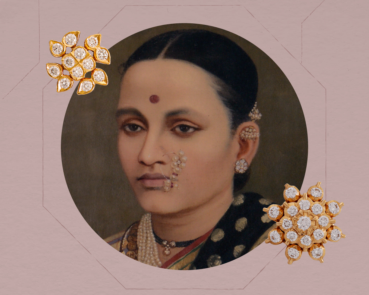 Maharashtrian Lady wearing Vaira Thodu earrings 

