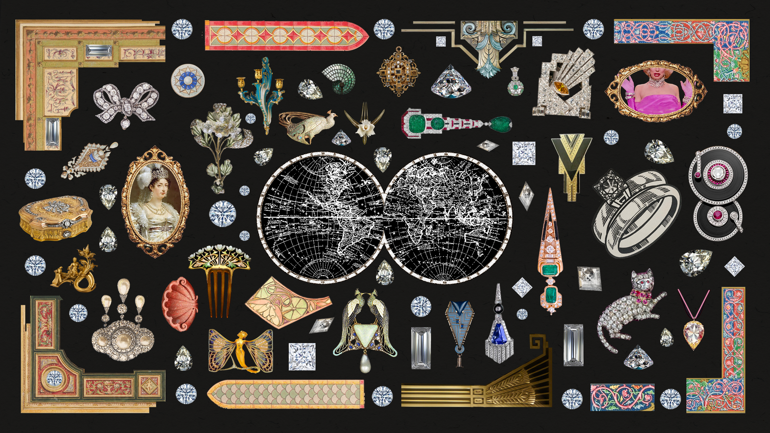 Illustration representing the impact of natural diamonds on design, culture, and art movements