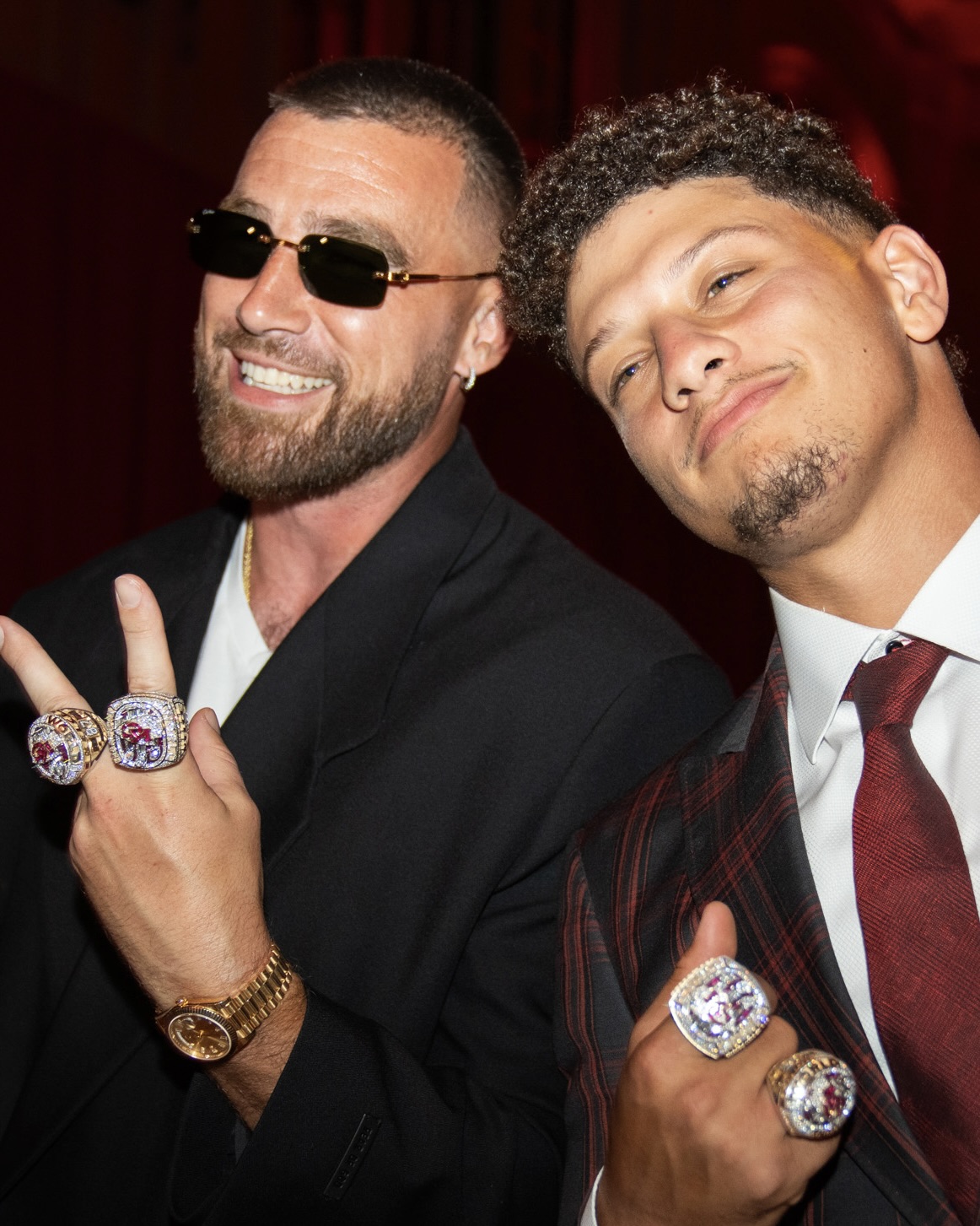 Super Bowl Rings Are Packed With Diamonds and Hidden Details 7 Travis Kelce and Patrick Mahomes wear their super bowl rings
