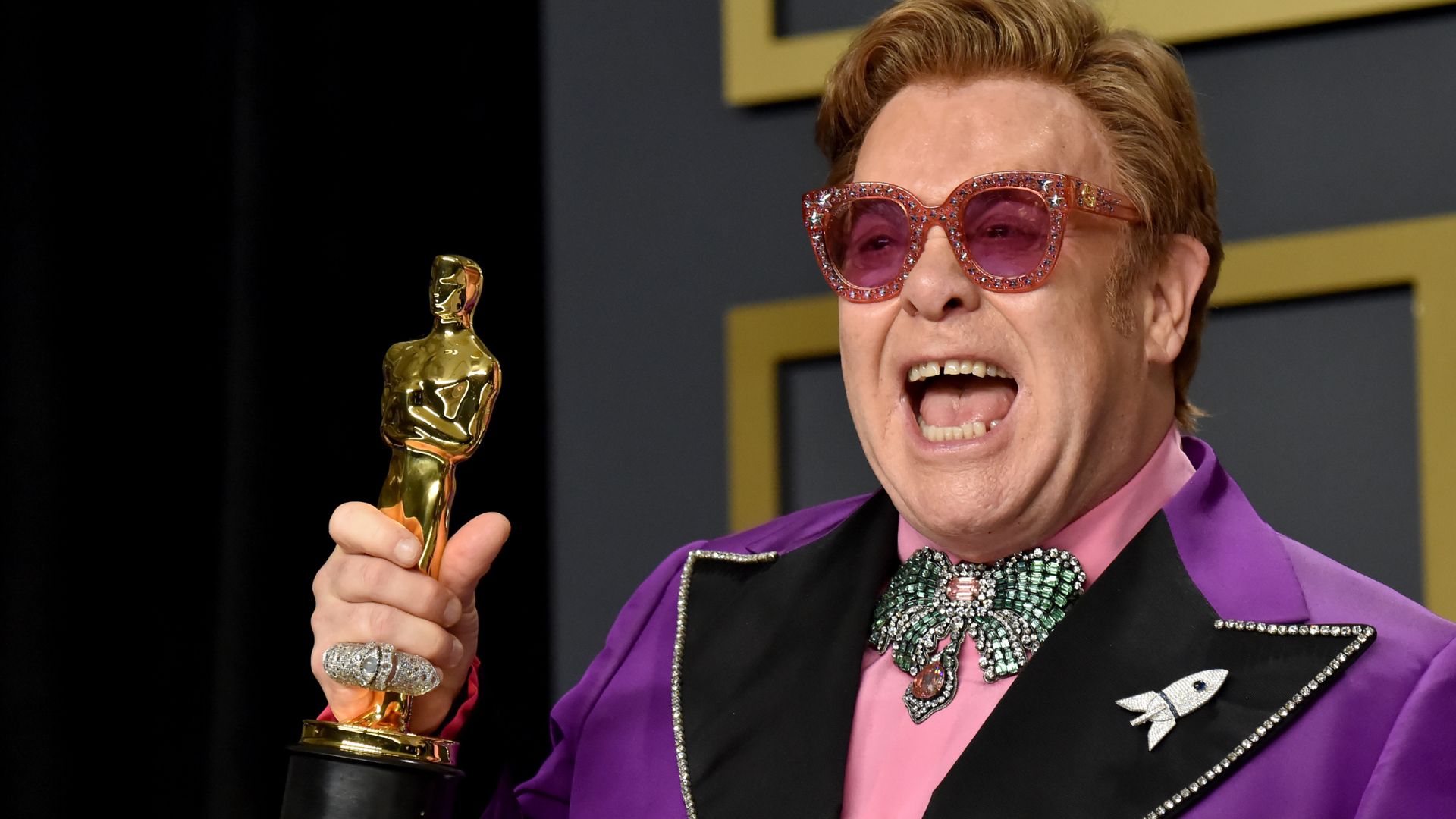 Elton John, winner of the Original Song award for "(I'm Gonna) Love Me Again" from "Rocketman," poses during the 92nd Annual Academy Awards on February 09, 2020. (Getty Images)