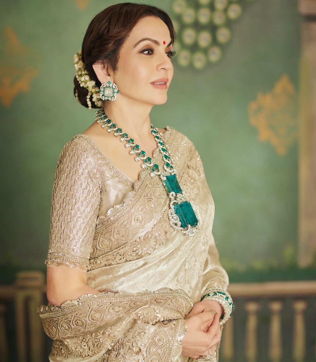 Nita Ambani attends the pre-wedding events of her son Anat Ambani in 2024 in Mumbai, India. (Courtesy of Reliance, via Associated Press)