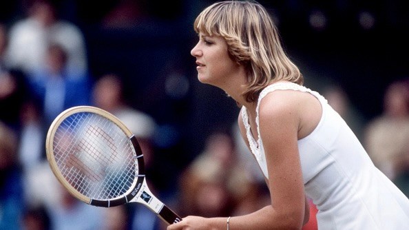 Chris Evert wearing a tennis bracelet while she faces serve from Martina Navratilova at Wimbledon in 1978. (Getty Images)