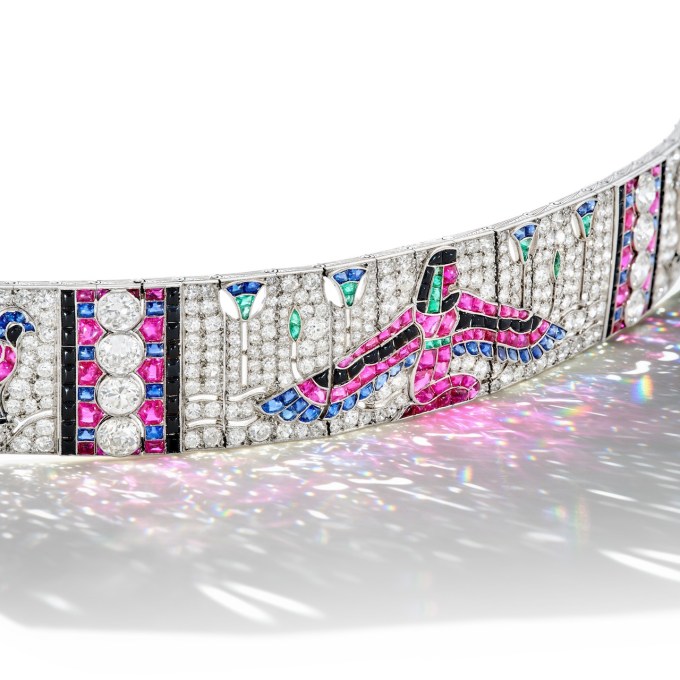 Diamond Feather Jewelry Egyptian-inspired colored stone and diamond Van Cleef & Arpels bracelet.