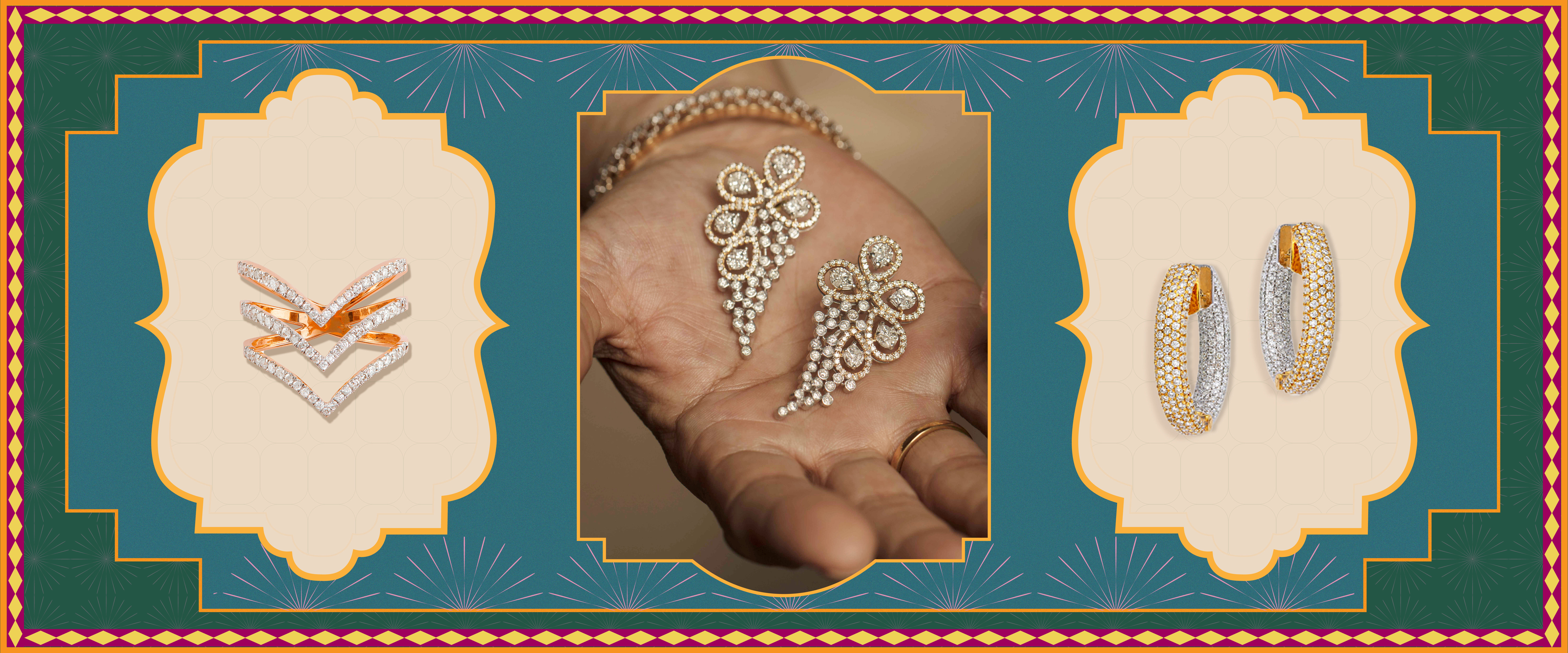 Exquisite ring by Amayra Jewellery and dazzling earrings by Tara Fine Jewellery, perfect Diwali gifts
