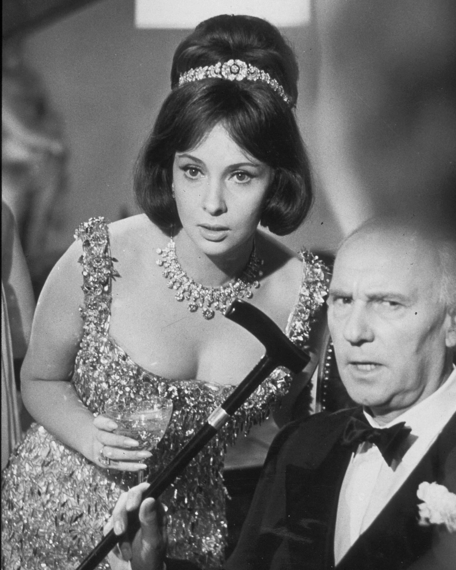 Famous Movie Jewelry: Gina Lollobrigida wore Bulgari diamonds alongside Ralph Richardson in 'Woman Of Straw' in 1964. (Photo by Michael Ward/Getty Images)