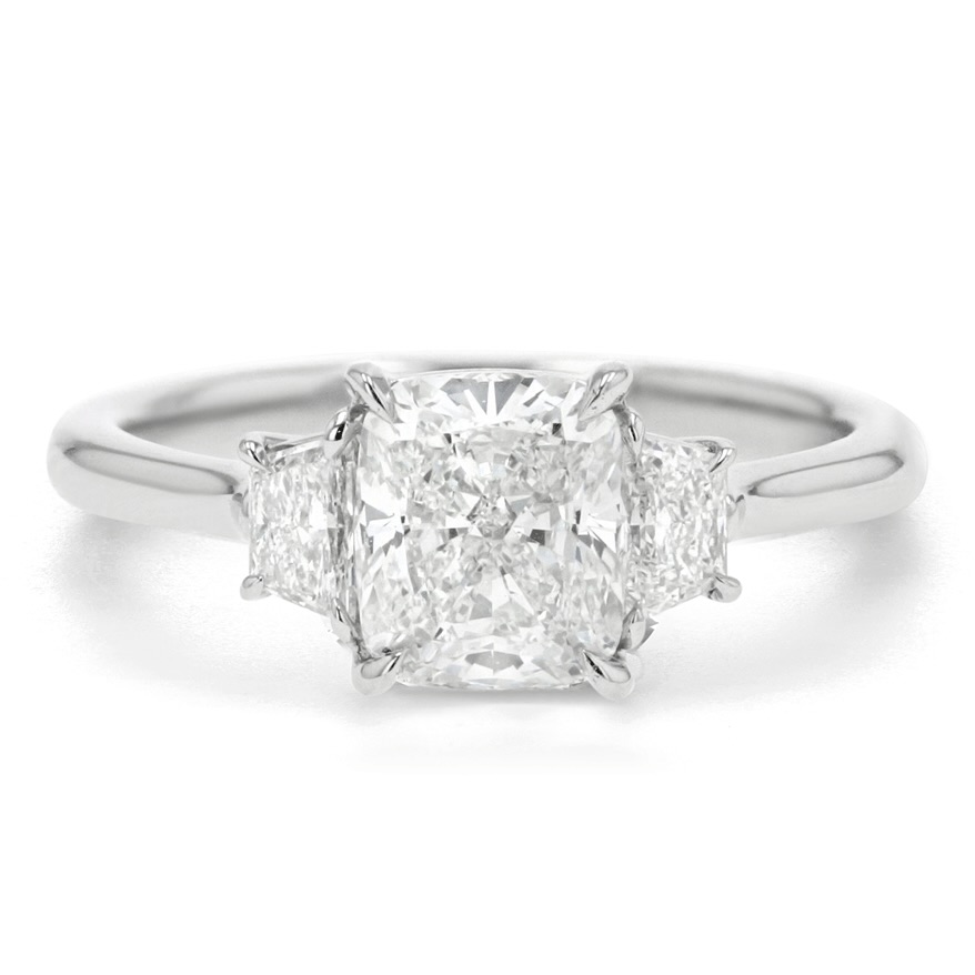 Hamilton Jewelers Platinum Cushion-Cut Diamond Three Stone Ring