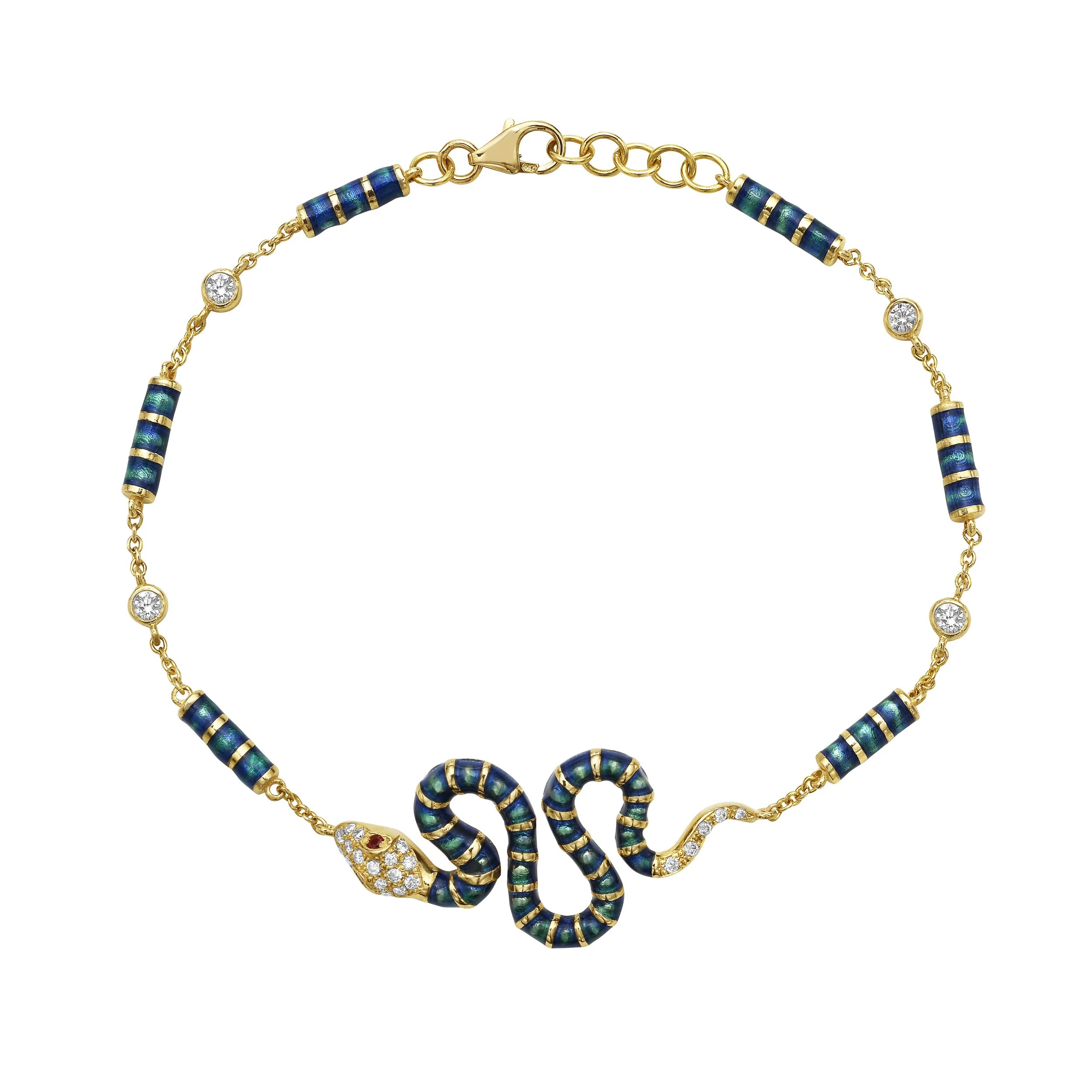 diamond charm bracelet with snake motif