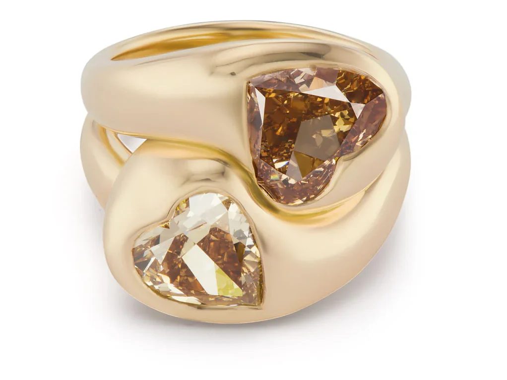 Brent Neale Knot Ring with Champagne Diamond Hearts, Price Upon Request, brentneale.com