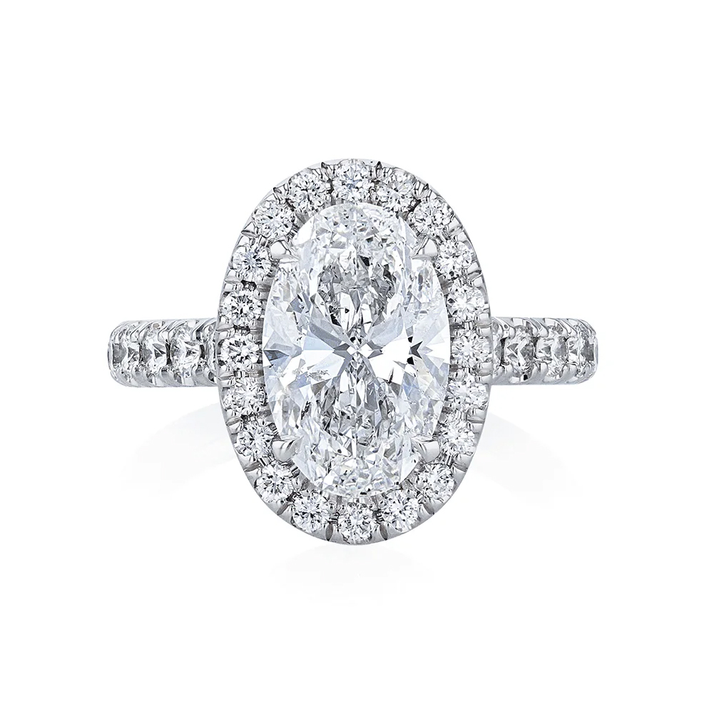 engagement ring with a traditional halo setting 