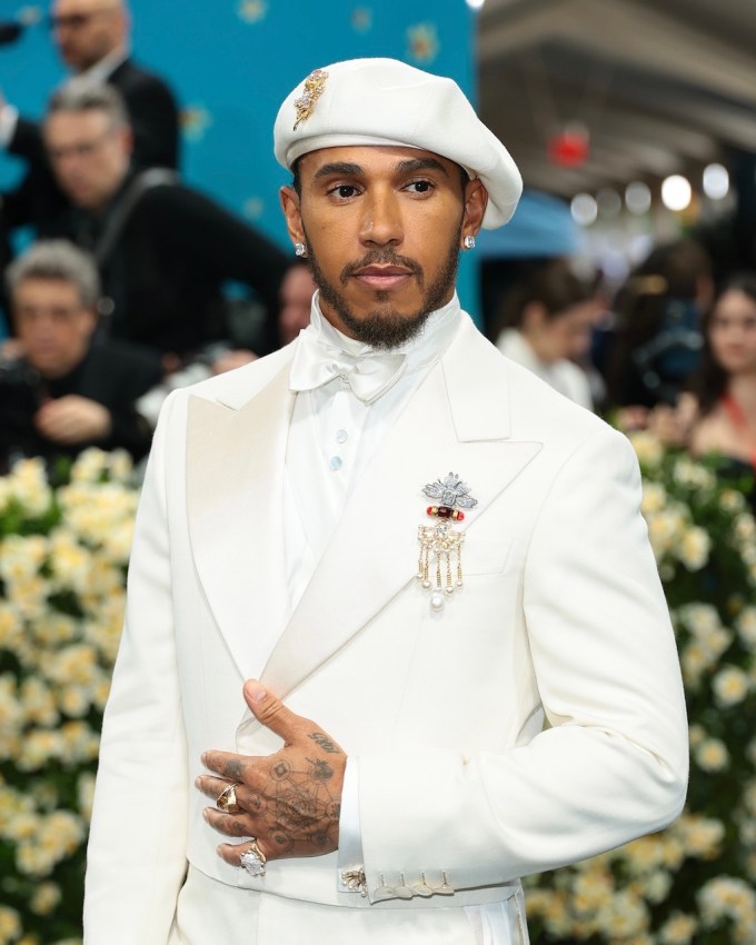 Men's diamond jewelry: Met Gala Co-Chair Lewis Hamilton attends the 2025 Met Gala Celebrating "Superfine: Tailoring Black Style" at Metropolitan Museum of Art on May 05, 2025 in New York City.