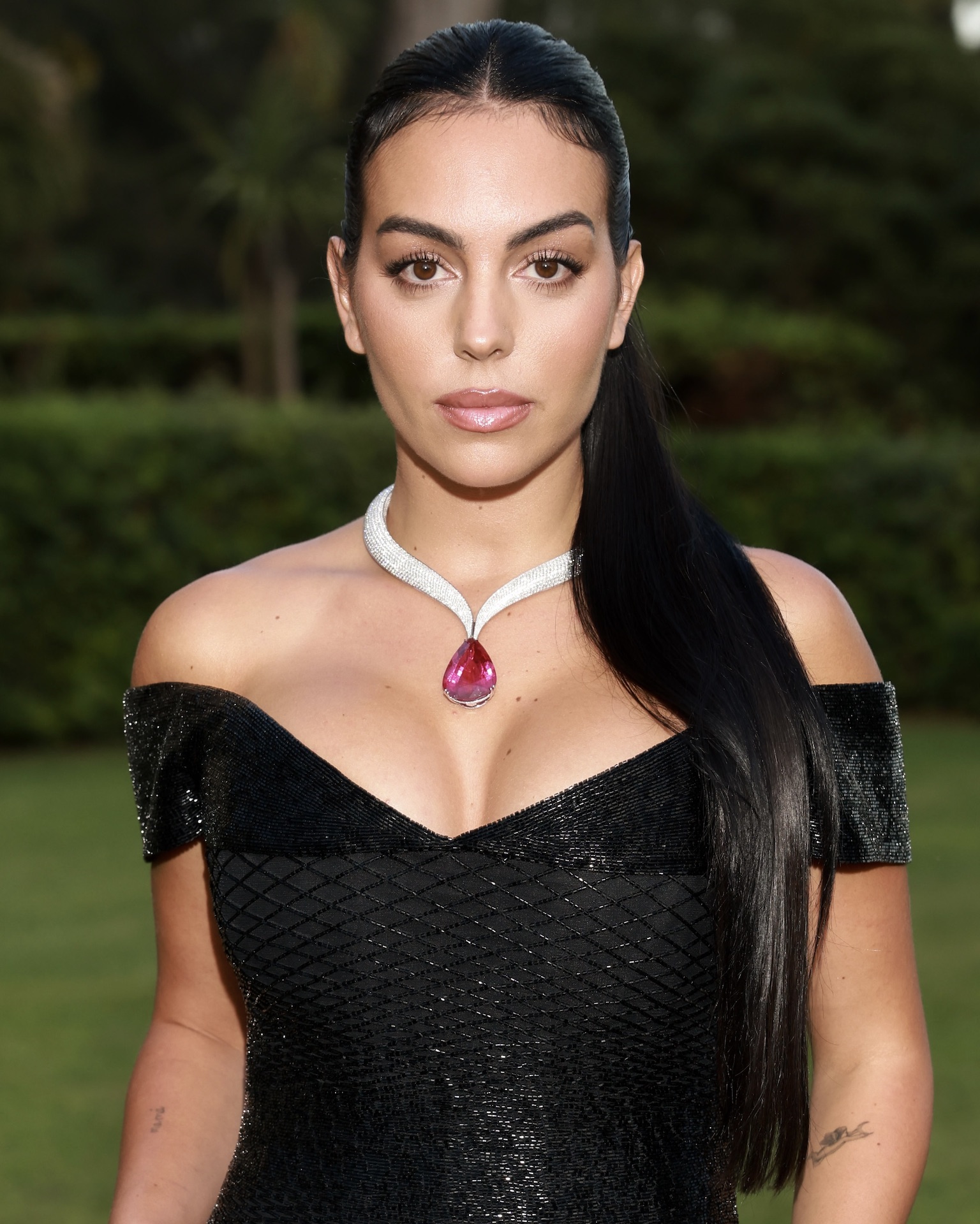 Georgina Rodríguez attends the Cannes Film Festival, wearing a diamond and rubellite Chopard necklace