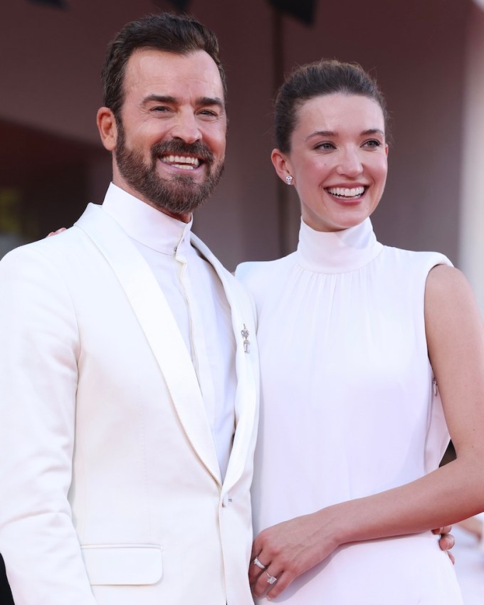 Emerald cut diamond Justin Theroux and Nicole Brydon Bloom