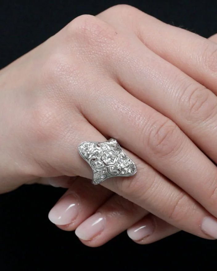 Vintage Rings Diamond navette ring