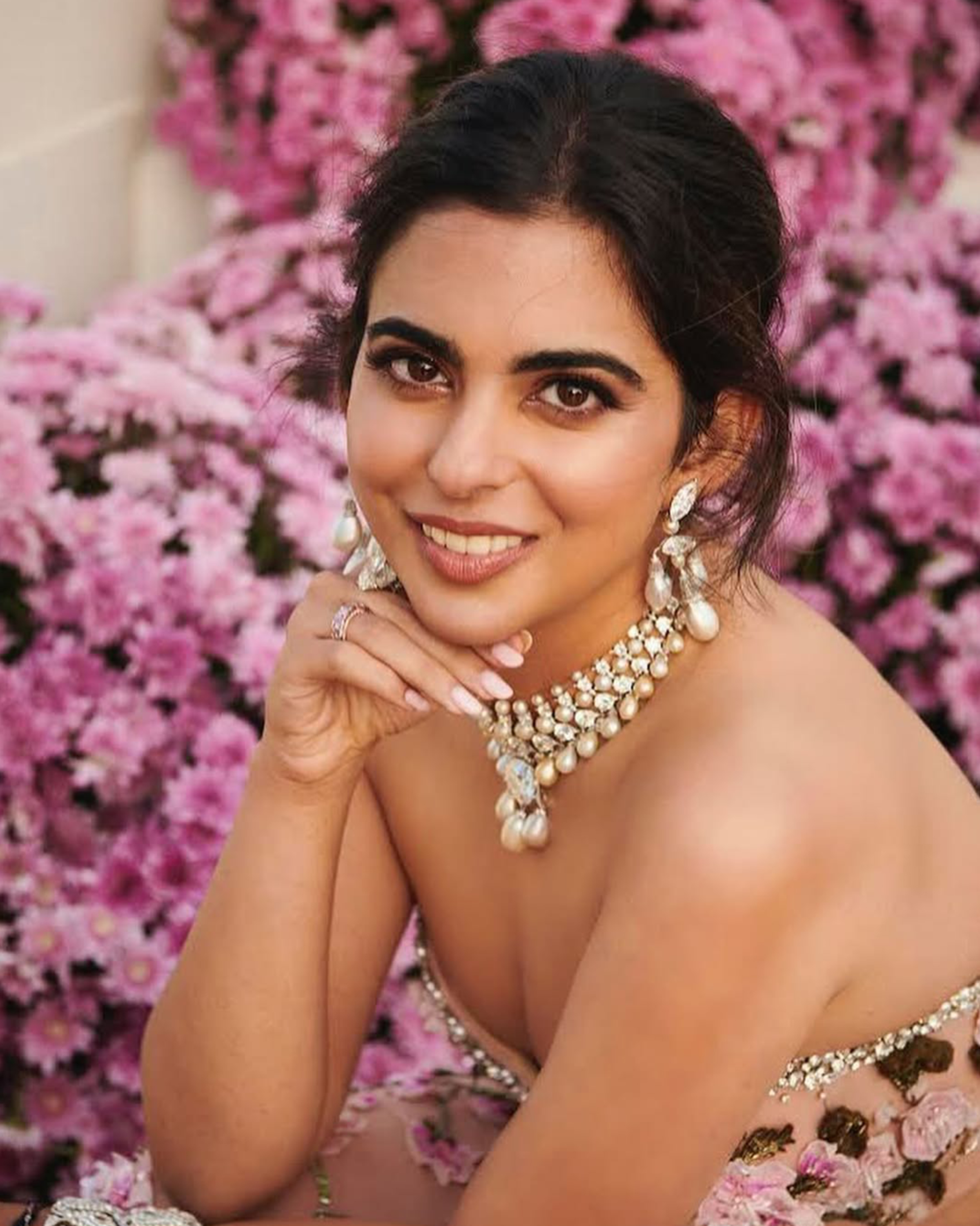 Choker with pearls and diamonds and matching earrings at Anant Ambani’s pre-wedding celebration