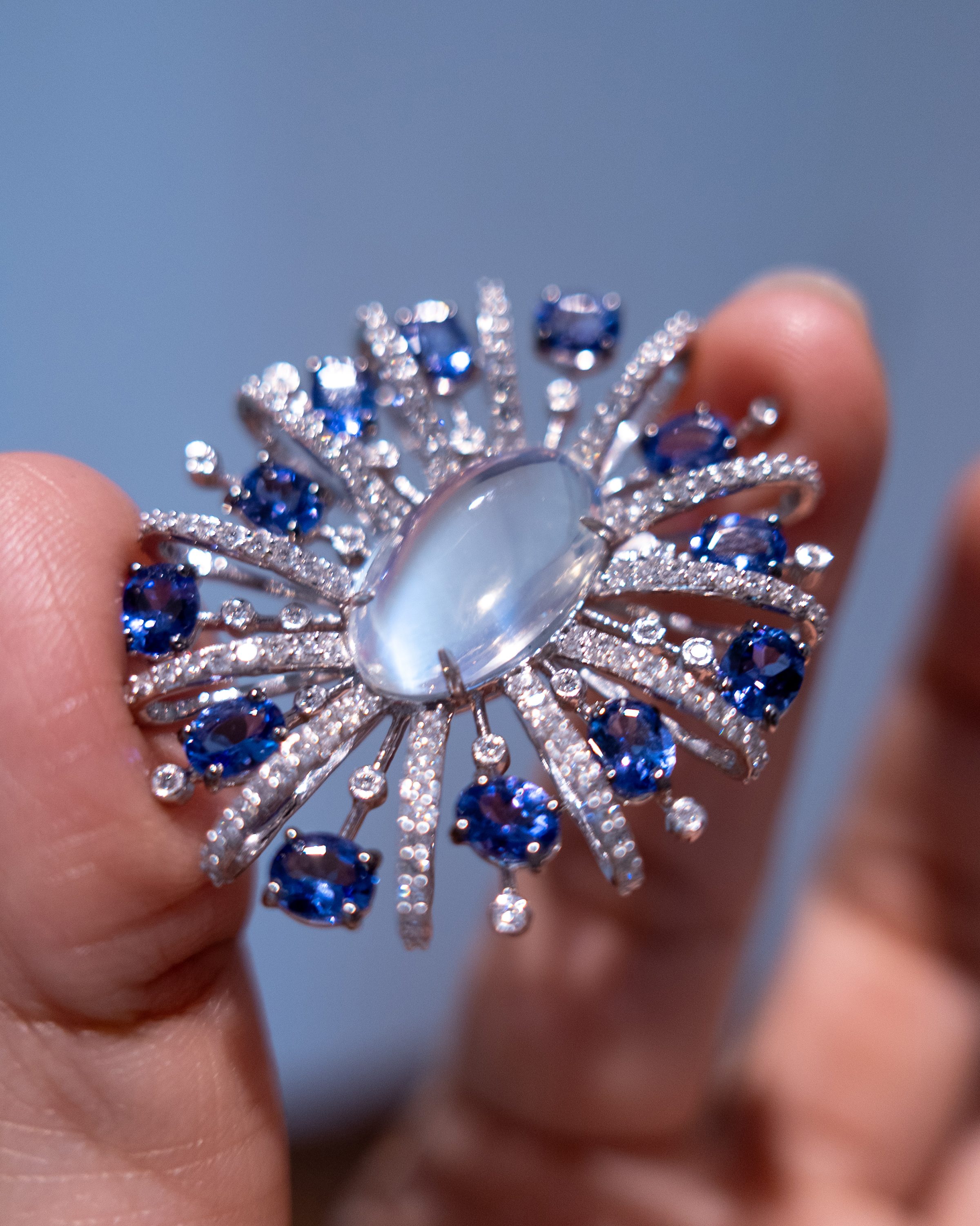 Diamond, tanzanite, and moonstone brooch – Sri Lanka 2018 purchase