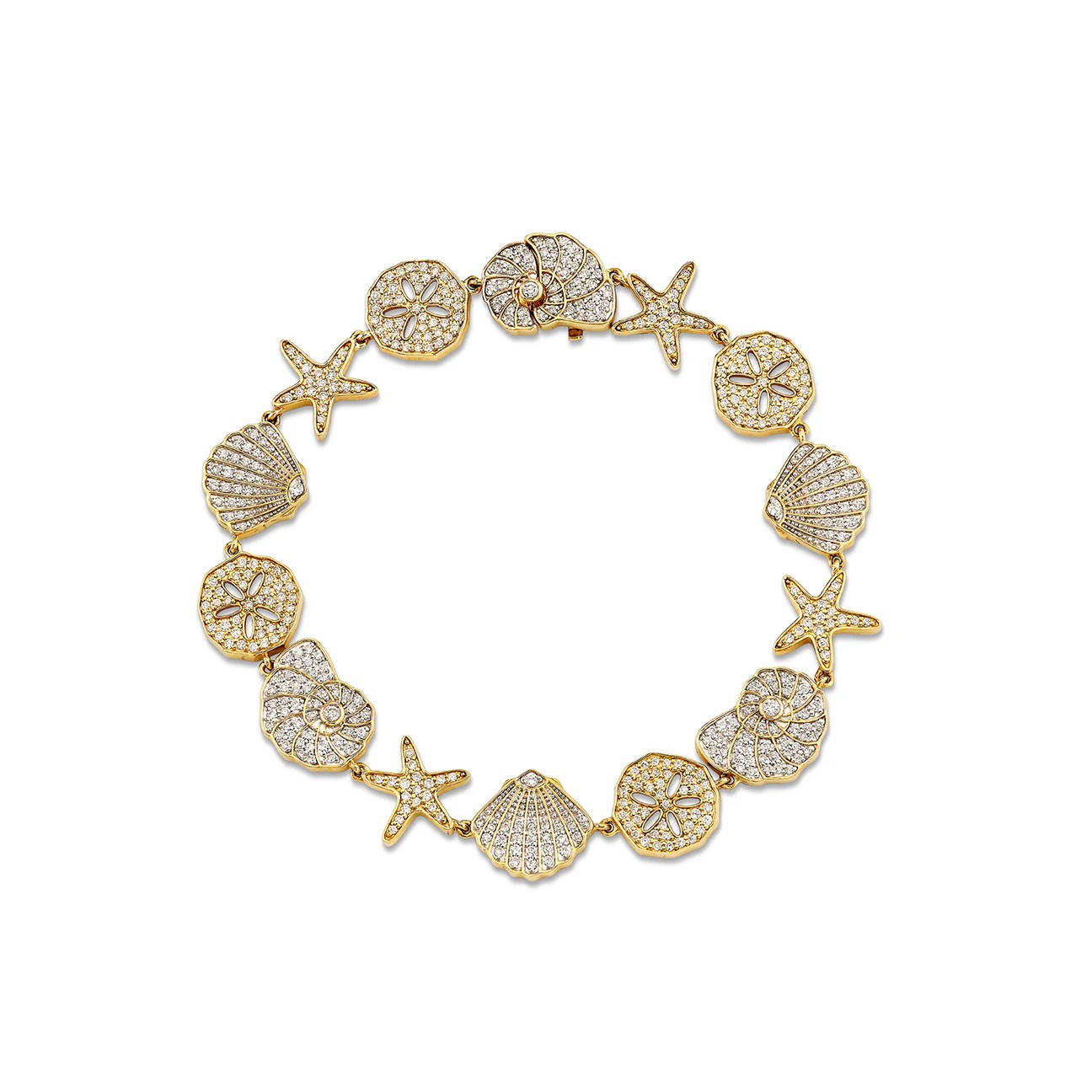 shell jewelry: diamond shell charm bracelet