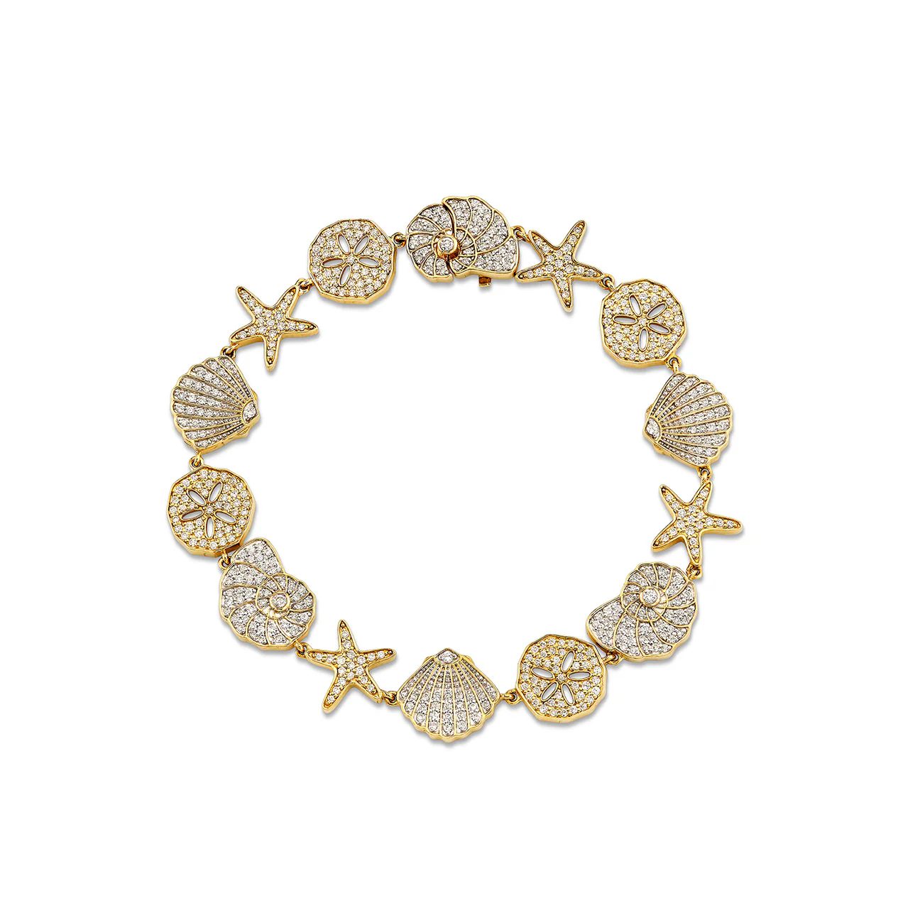 shell jewelry: diamond shell charm bracelet