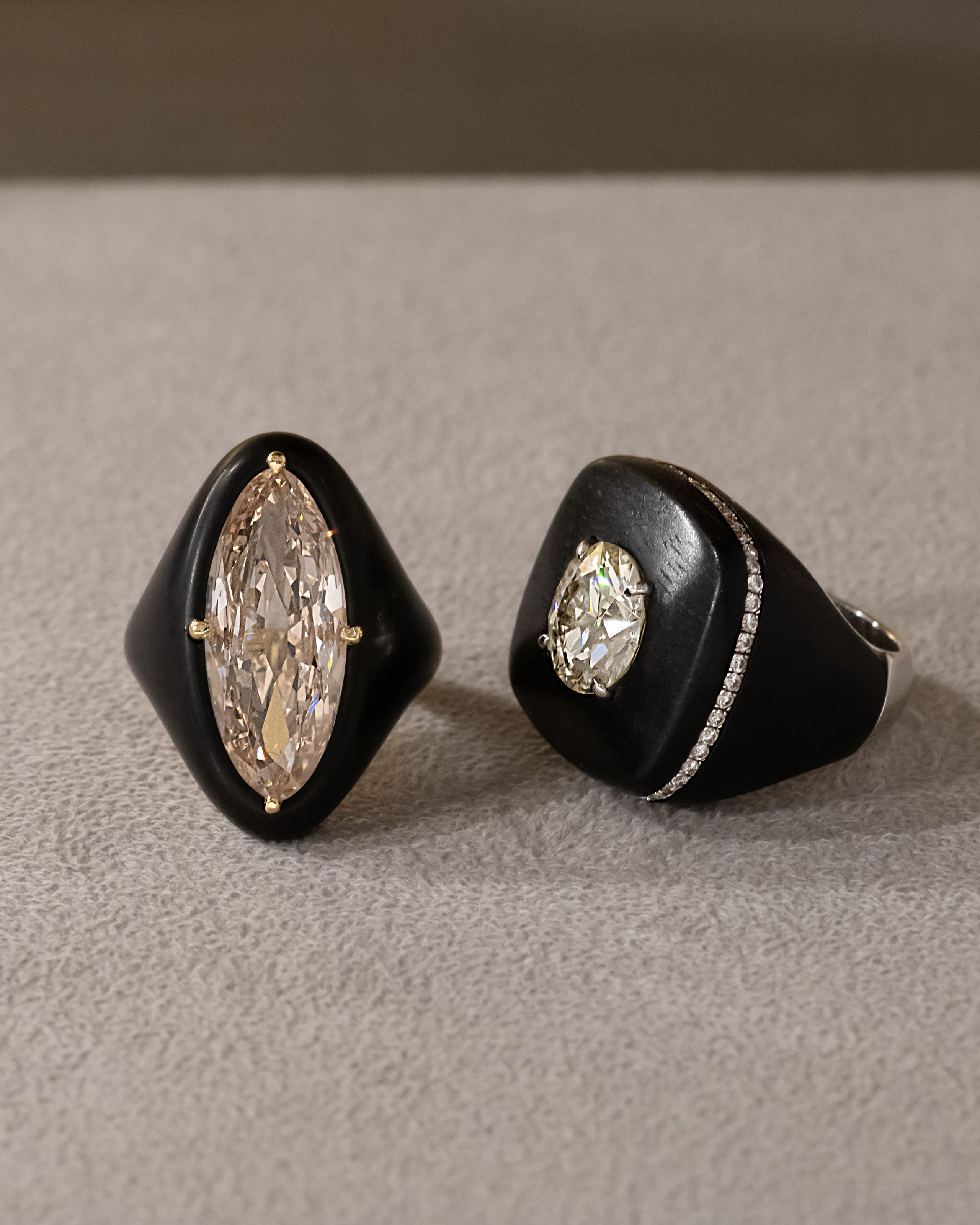diamonds and wood jewelry: diamond and wood rings