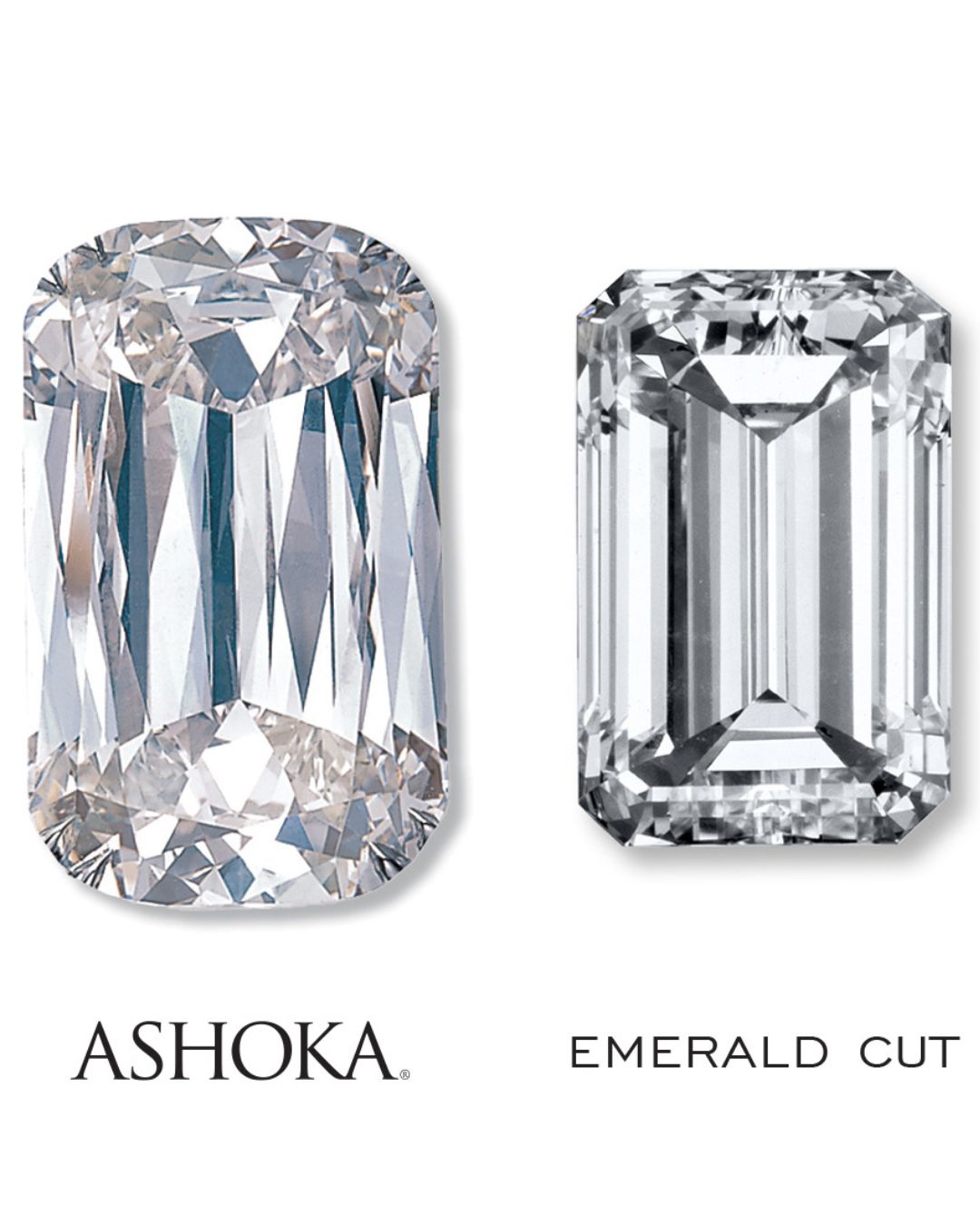 The Epic 2,000-Year Journey of the Ashoka Diamond Cut 5 Ashoka diamond versus an emerald cut diamond