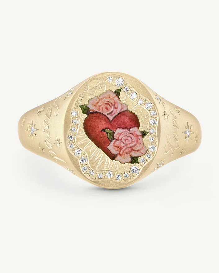 diamond and enamel signet ring
