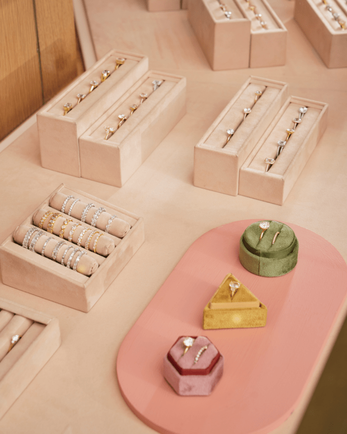 engagement rings in velvet boxes