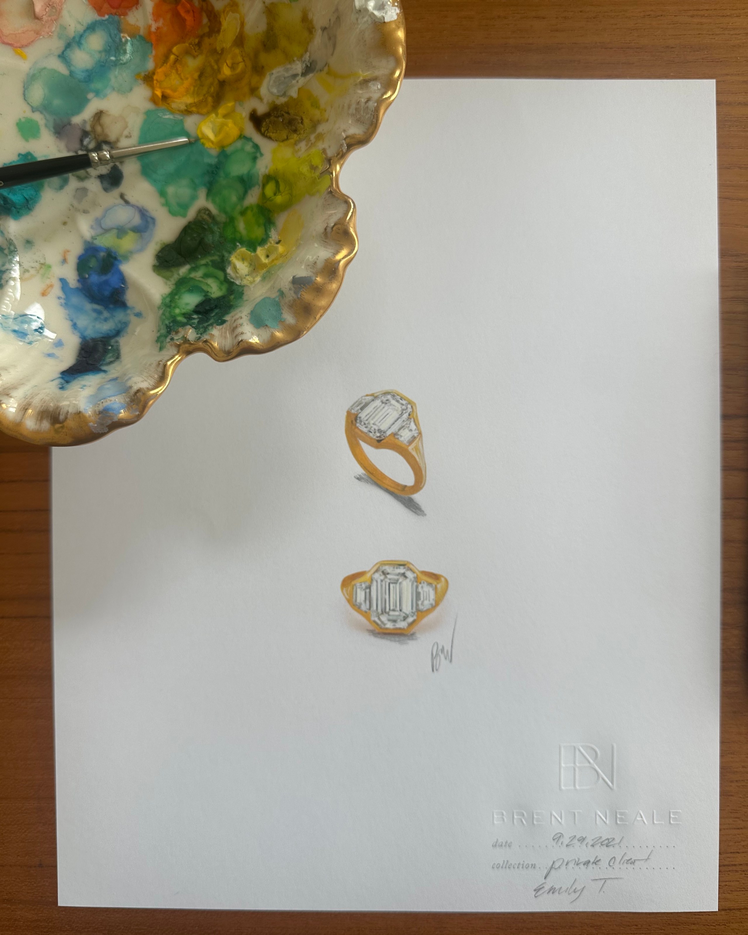 Brent Neale's Custom Engagement Ring Redesign Sketch for Emily Talamo. (Courtesy of Emily Talamo)