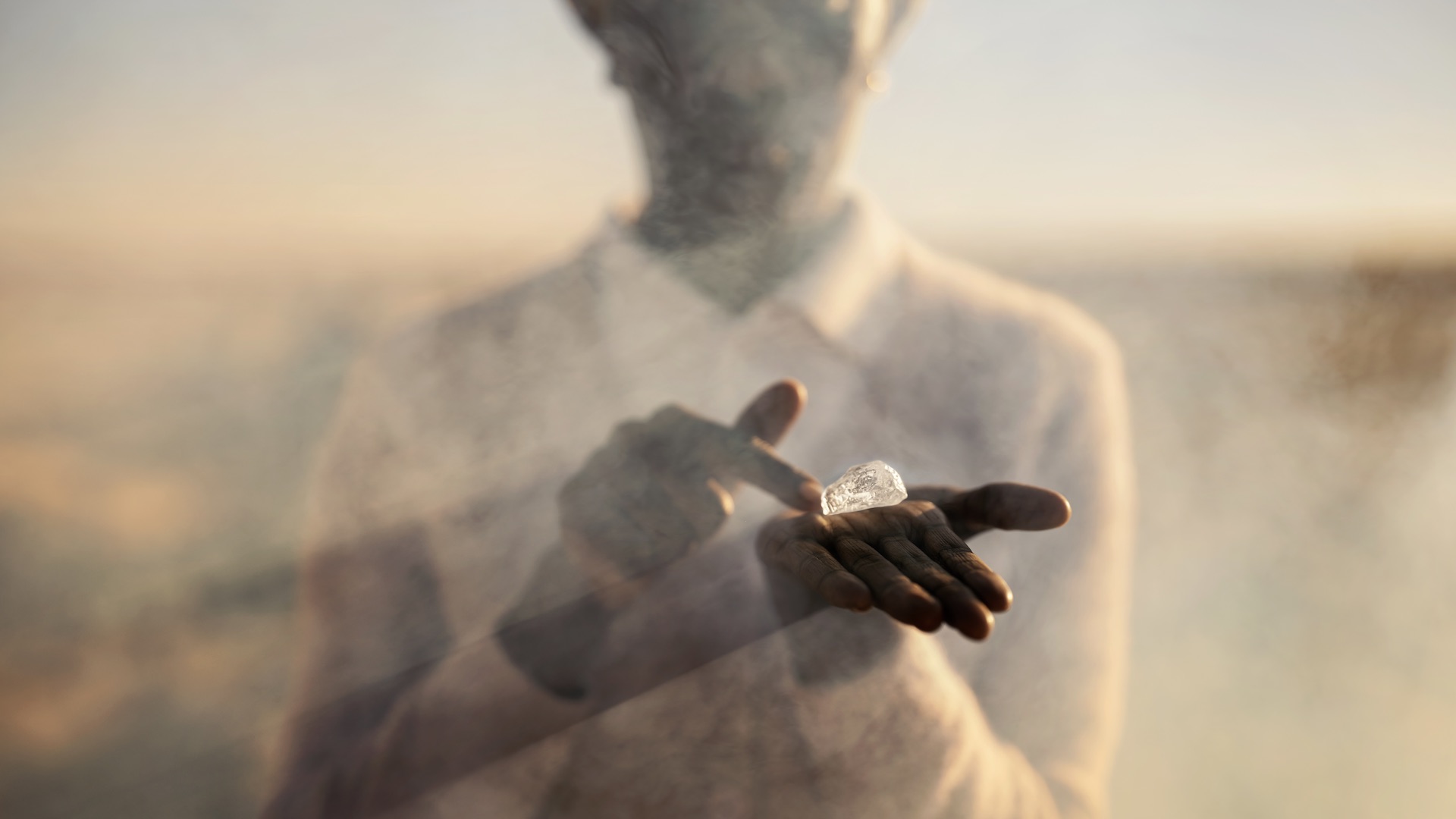 Worker with a rough diamond in Botswana from the 2025 Jared film by director Luc Jacquet, A Diamond is Born.