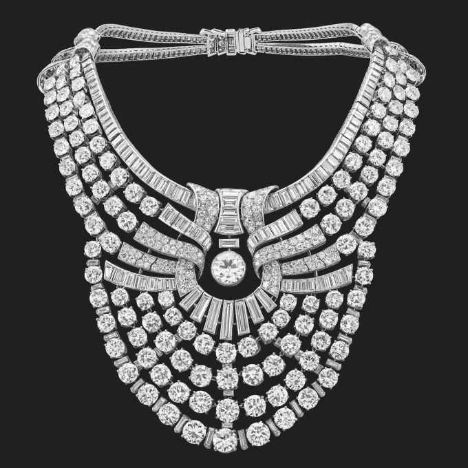 Lost diamonds This Van Cleef and Arpels diamond and platinum necklace was commissioned by the Egyptian royal family. It was worn by Queen Nazli with a matching tiara at the wedding of Princess Fawzia of Egypt and the Crown Prince of Iran, Mohammad Reza Pahlavi, in 1939.