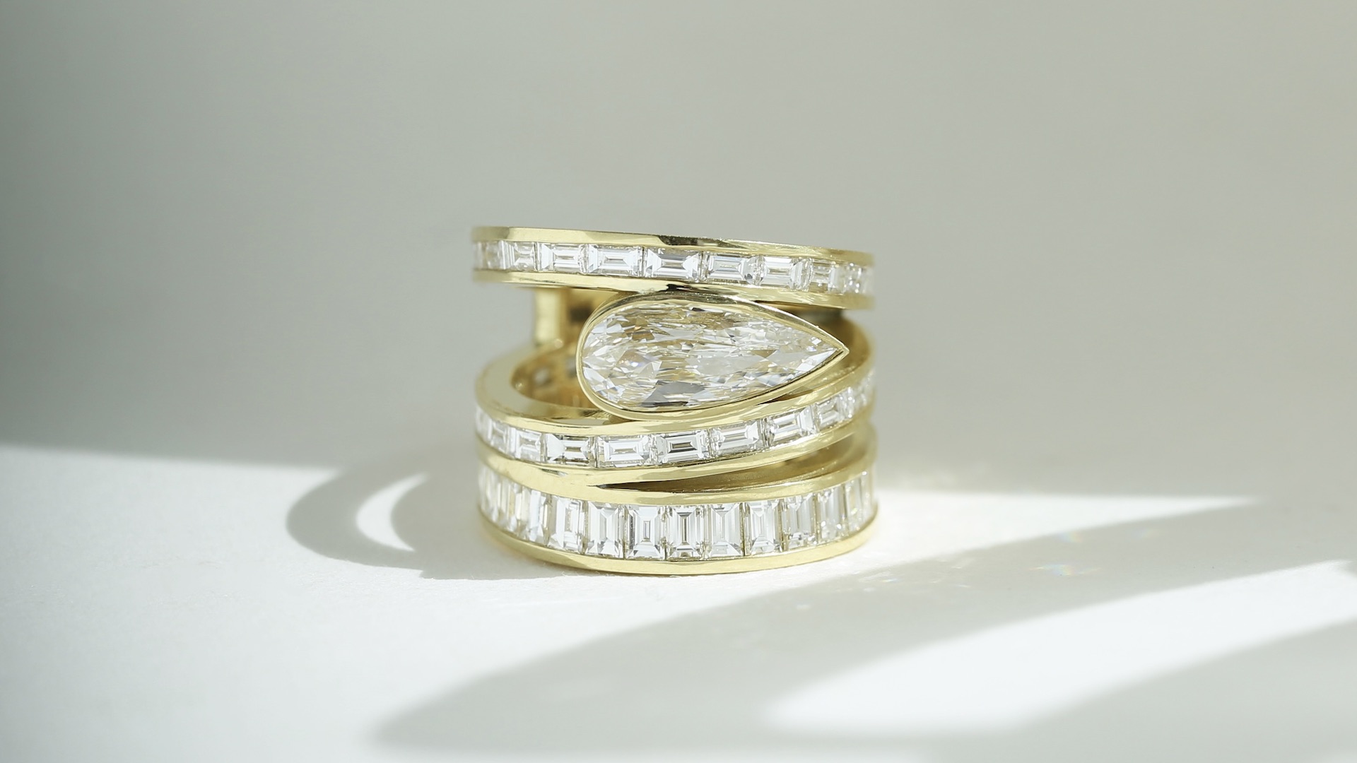 The Baguette Diamond: A Brilliant Slice of History 3 Grace Lee Pear-Shaped and Baguette Diamond Helix Ring
