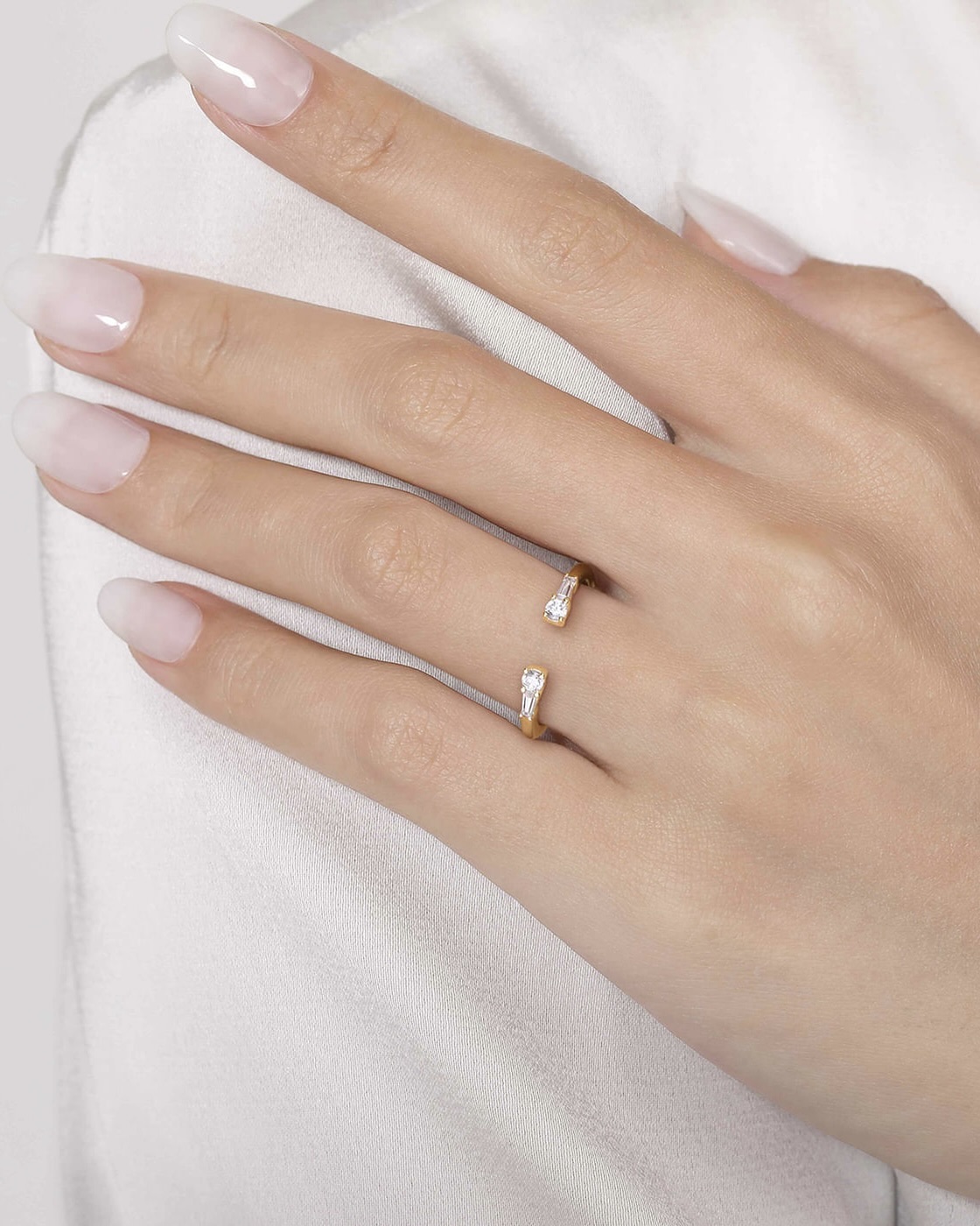 Gabriel & Co. Yellow Gold Baguette and Round Open Diamond Wedding Band