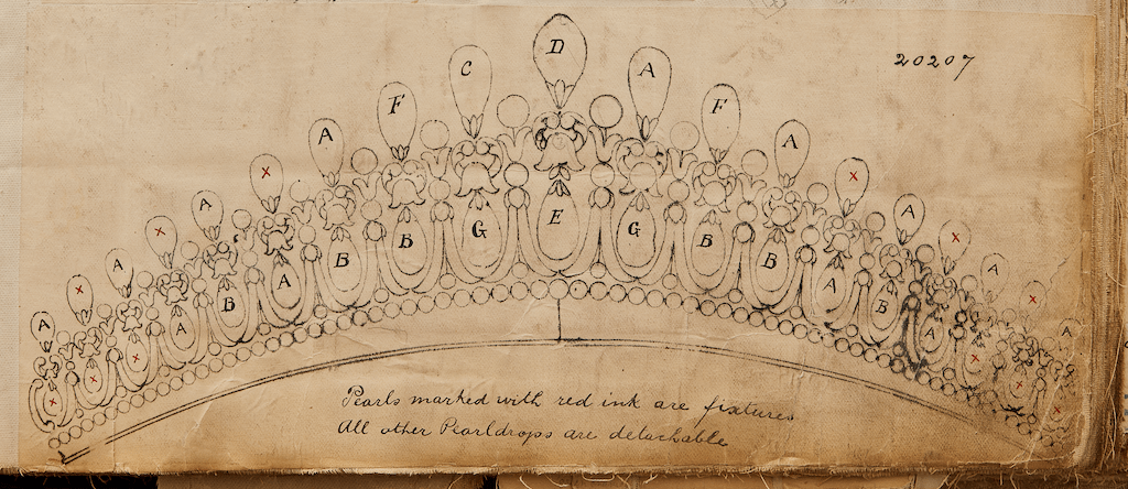 The Royal History of The Cambridge Lover's Knot Tiara 3 The original 1913 Garrard workshop sketch documenting the Lover's Knot tiara’s creation