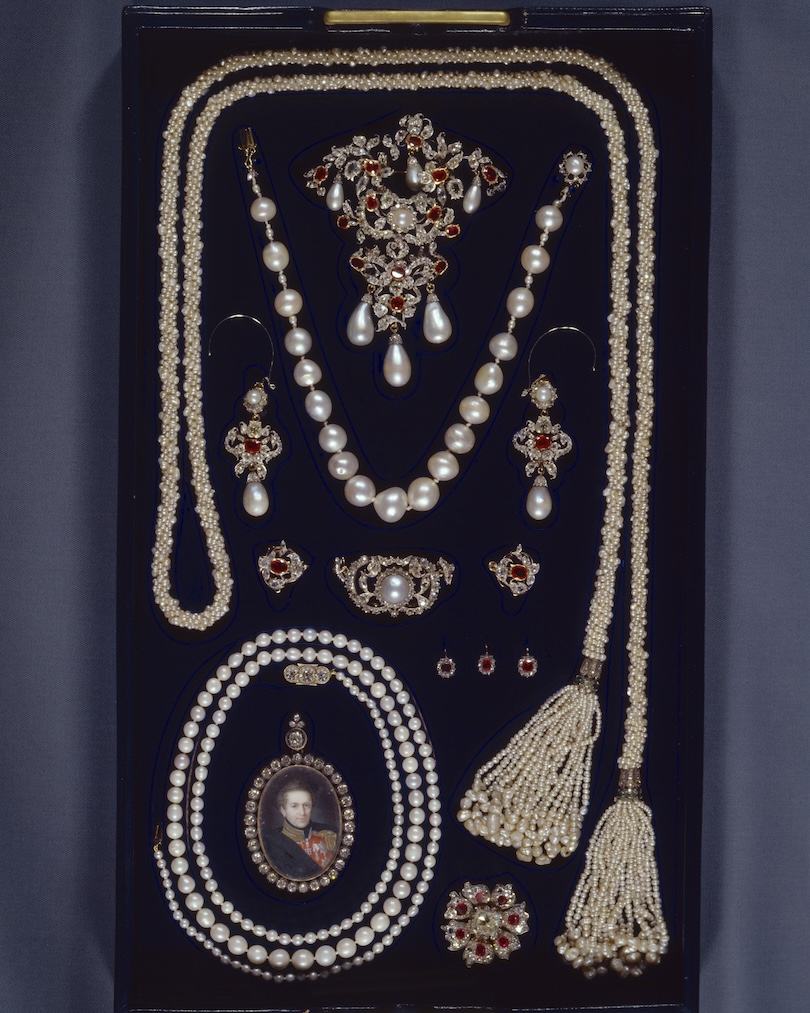 Royal Danish Crown Jewelry Collection Pearl and Ruby Parure.