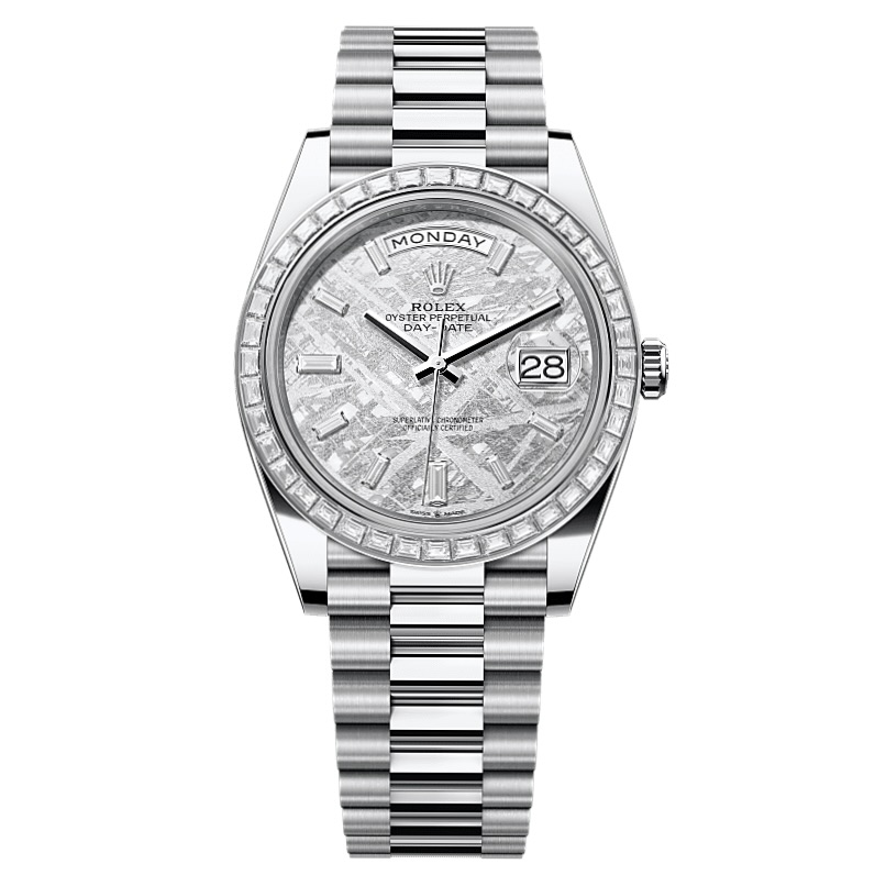 The Baguette Diamond: A Brilliant Slice of History 12 Rolex Day-Date 40 Watch in Platinum with Baguette Diamond