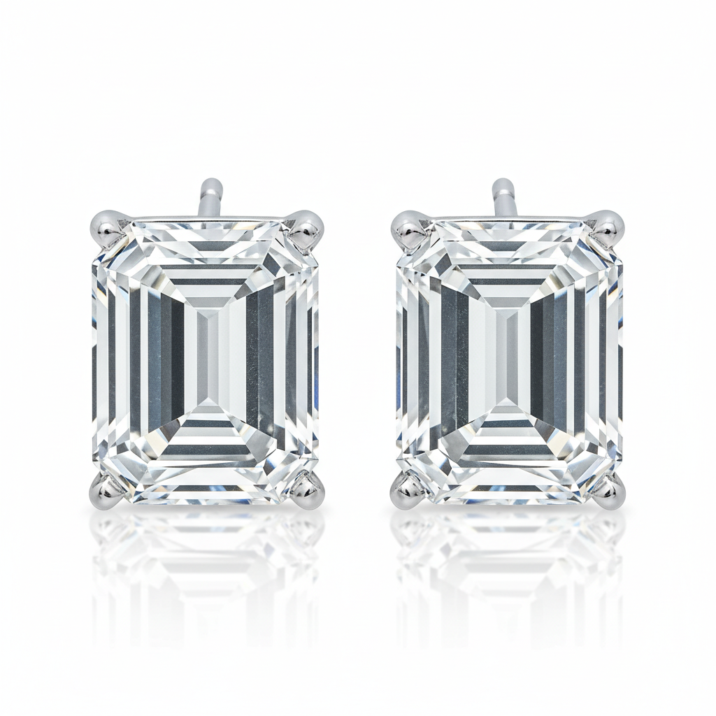 Emerald Shape Solitaire Studs.