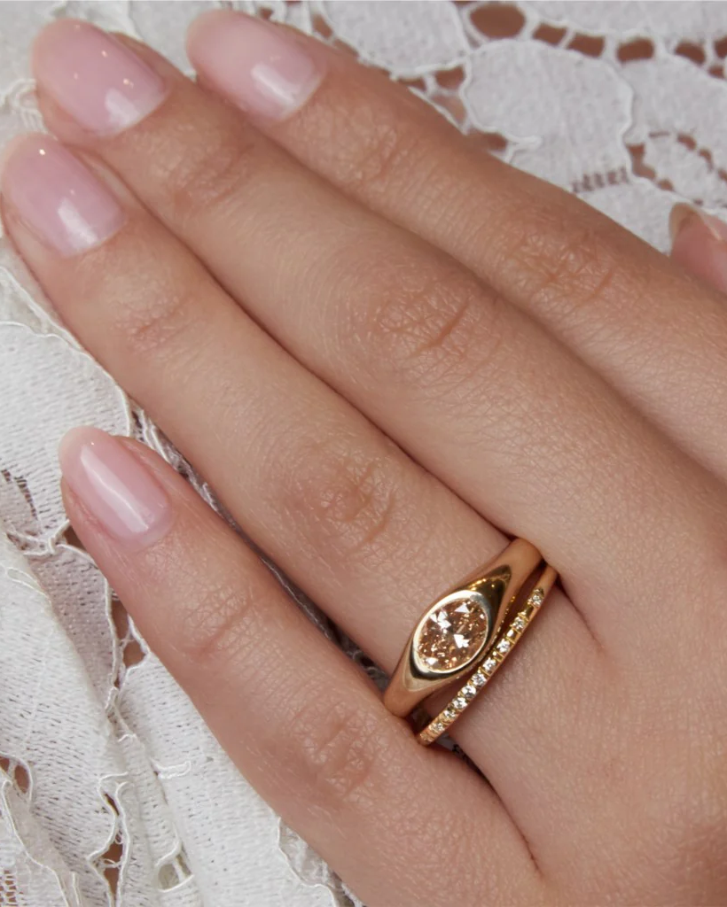 WWAKE Signet Fancy Oval Engagement Ring