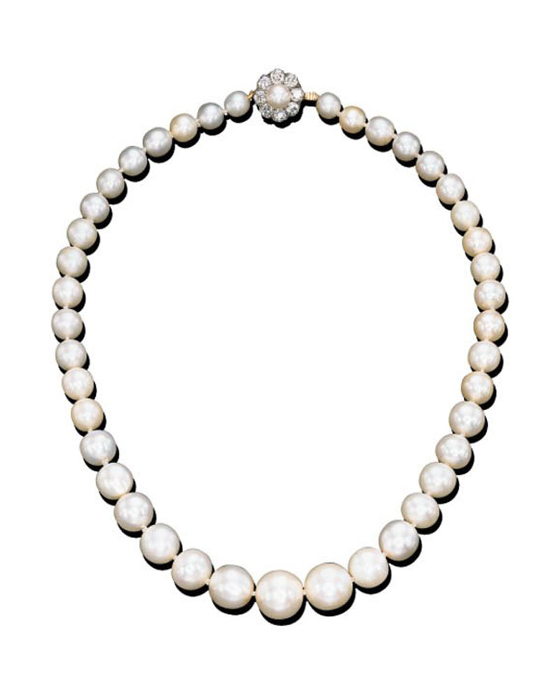 Marie Antoinette's pearl necklace with a diamond clasp, owned by Barbara Hutton. (Courtesy of Christie's Auction House)