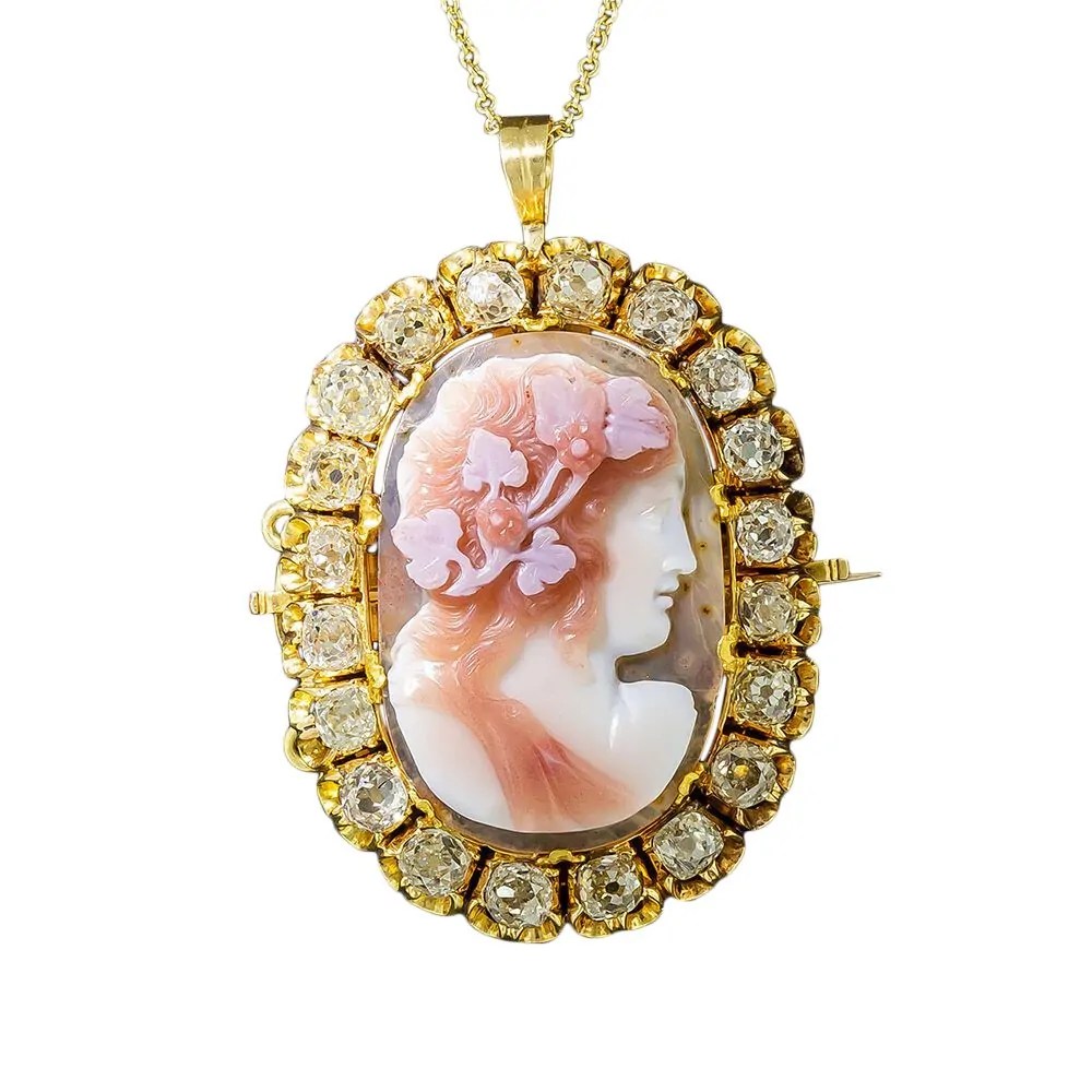 Pin It! The Lasting Legacy of Diamond Brooches 8 Late Georgian/Early Victorian Hardstone Cameo Brooch with Diamonds
