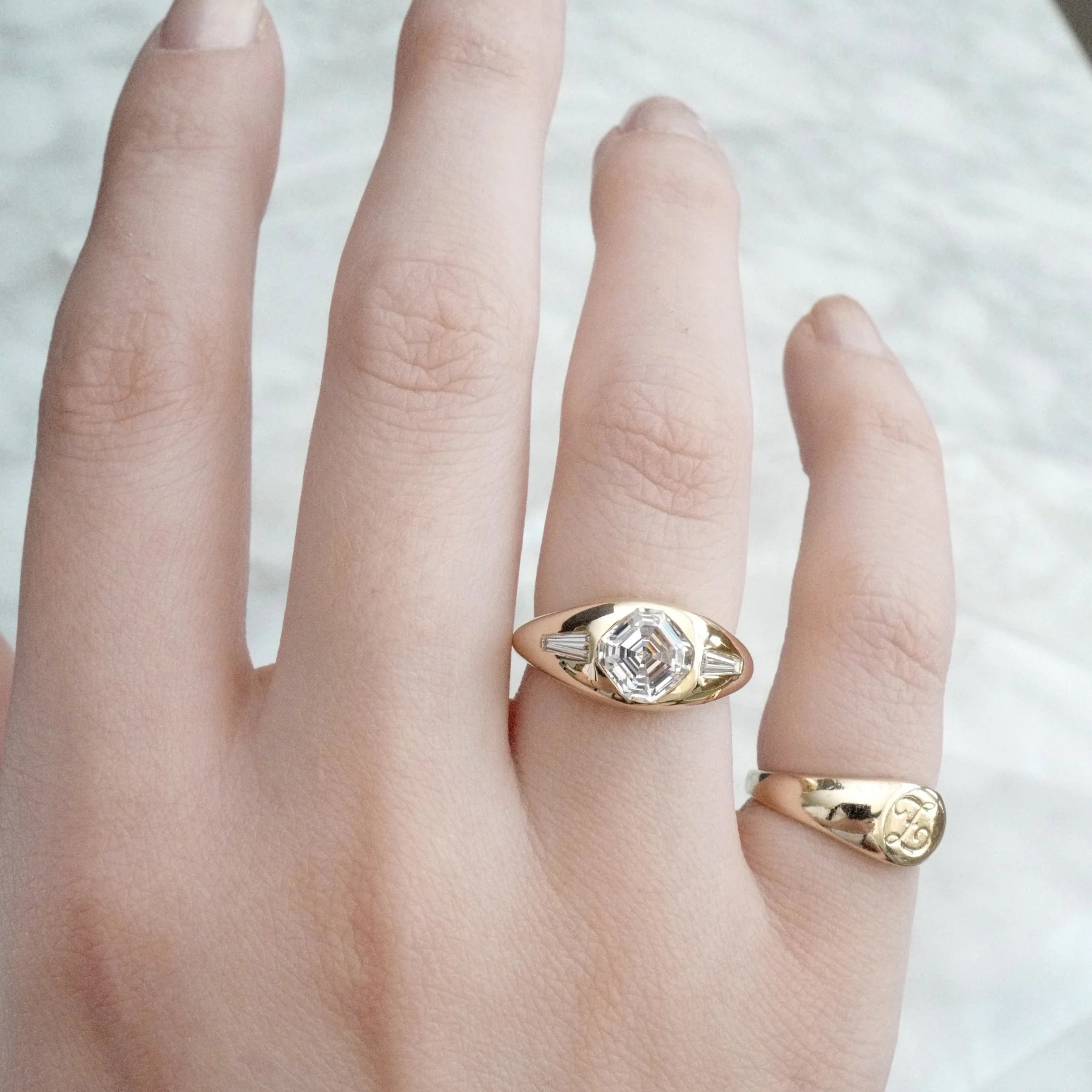 Asscher Cut Gypsy Engagement Ring