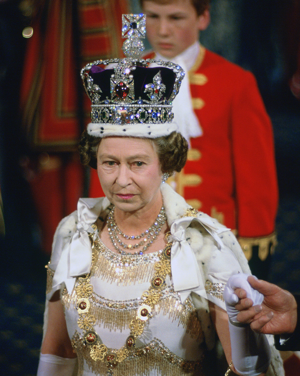 Queen Elizabeth II wears the Cullinan II (The Second Star of Africa) in the Imperial State Crown at the State Opening of Parliament in 1987. (Photo by Tim Graham Photo Library via Getty Images)