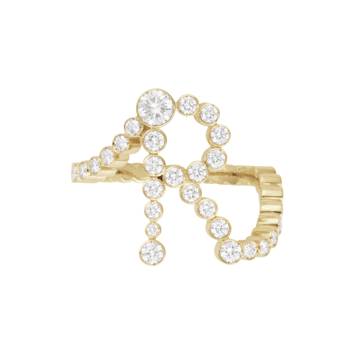 Sophie Bille Brahe Yellow Gold and Diamond Initial Ring, $12,100, harrods.com