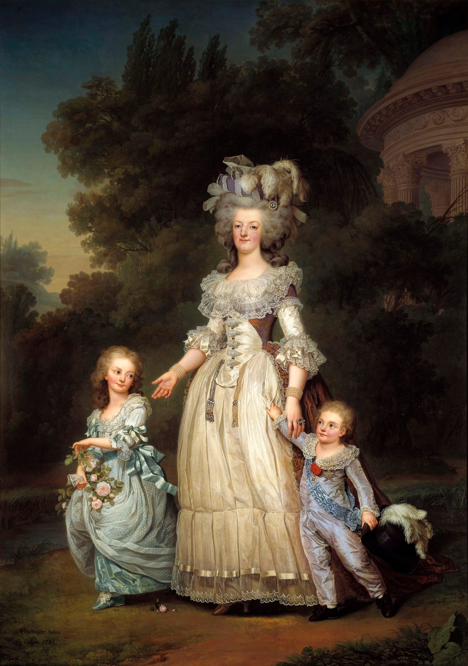 Portrait of Queen Marie Antoinette of France with her daughter Marie-Thérèse and son, the first Dauphin Louis Joseph Xavier Francois, by Adolf Ulrich Wertmuller